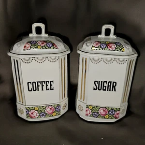 Antique MZ Altrohlau Sugar Coffee Canisters Floral 1920's CM-R Czechoslovakia - Picture 1 of 11