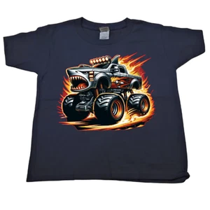 Monster Truck Boys Shirt 5T Black Cotton Graphic Tee Short Sleeve Crew Neck - Picture 1 of 3