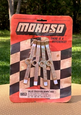 Moroso Engine Valve Cover Hold Down Tab Set 6853 Chrome Steel for Pontiac V8 NOS - Image 1 of 4
