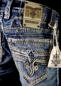 $220 Mens Rock Revival Jeans "Santiago" Leather Inserts Boot 32 X 31.5 - Picture 1 of 9