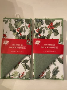 Spring floral kitchen 2 pc dish drying mat holly 12x18in green white - Picture 1 of 3