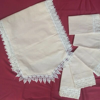 100% Pure Cotton Table Runner and Napkin Set with Lace for Weddings Christmas - Image 1 of 4