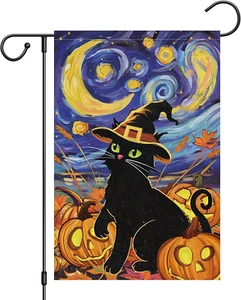 Halloween Black Cat Garden Flags 12 X 18 Inch Vertical Double Sided Burlap, Hall - Picture 1 of 7