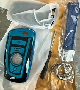 Blue key Fob Cover & key chain for BMW 1 3 4 5 6 7 Series X3 X4 M5 M6 GT3 GT5 - Picture 1 of 2