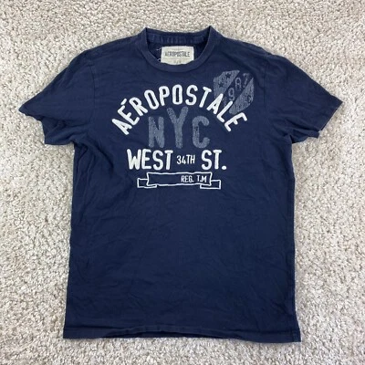 Aeropostale 青少年男童中号短袖海军蓝刺绣 T 恤 — 第 1/4 张图片