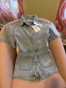 Zara Jean Short Denim Romper Girls Size 12 NEW With Tags - Picture 1 of 7