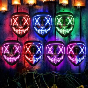 Halloween LED Mask Purge Masks Clubbing DJ Party Light Mask Scary Led Mask - Picture 1 of 14