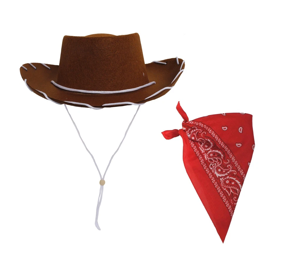 CHILDS  WOODY COWBOY HAT WILD WESTERN RED BANDANA SCARF BOOK DAY FANCY DRESS - Image 1 of 1