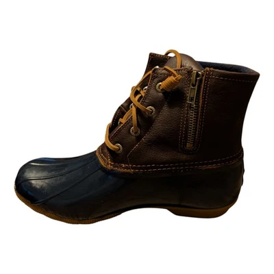 BOTA DE PATO SPERRY PARA MUJER CUERO TOSTADO AGUA SALADA NÚCLEO AZUL MARINO TALLA 8 NUEVA Foto 1 de 4