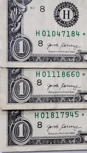 1 Dollar Schein 2017 Serie One Dollar Bill STAR Note LOT of (3) FRB "H" St. Louis, MO - Bild 1 von 3