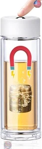 MagnaDrop Tea Tumbler ? Double Wall Glass Tea Infuser Cup with Magnetic Steep - Picture 1 of 9