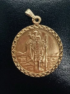 CIONDOLO SAN CRISTOFORO VINTAGE ORO 9 ct 375 messaggio mizpah inciso sul retro - Foto 1 di 6