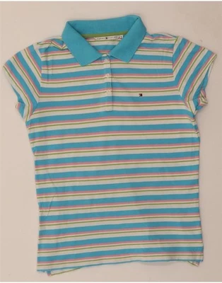 TOMMY HILFIGER Girls Polo Shirt 15-16 Years Blue Striped Cotton CA02 - Image 1 of 3