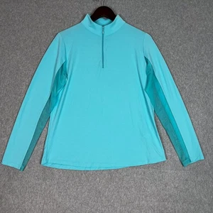 Ibkul Sz Large Seafoam Solid Long Sleeve 1/4 Zip Mock Neck Top UPF50 Athleisure - Picture 1 of 7