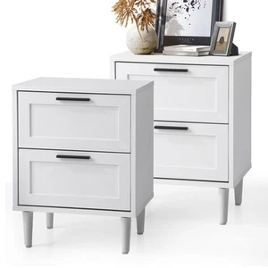Oikiture Bedside Tables Set of 2 Nightstand Side End Table Bedroom Storage White - Picture 1 of 10