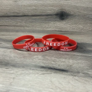 4- 7.5" Engraved Red Bracelet: | Charlie Kirk | Freedom, Faith, Family, Country - Picture 1 of 3