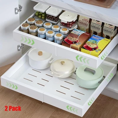 2x Teleskopschublade Verstellbare Breite Ausziehbarer Schrank Organizer Küchen - Bild 1 von 4