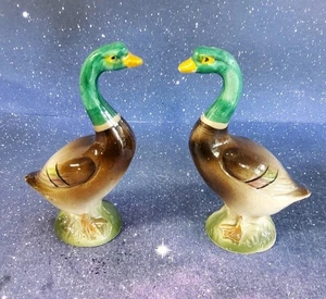Set of 2 Vintage Mallard Duck Ceramic Figurine Mid Century Germany 5" - Picture 1 of 4
