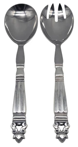 GEORG JENSEN Sterling Silver Handled Salad Serving Fork & Spoon Set ACORN - Picture 1 of 5