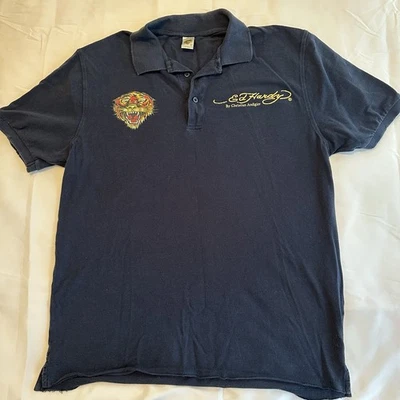 Vintage Ed Hardy By Christian Audigier Rhinestone Tiger Polo Shirt Size XL - Image 1 of 4