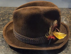 Vintage Rosollino Milano Fedora Hat 21" Brown Made In Italy - Picture 1 of 8