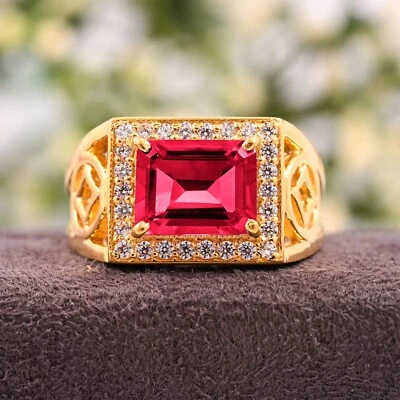 Anillo de oro amarillo macizo de 14K con rubí facetado natural para regalo piedras preciosas Foto 1 de 3