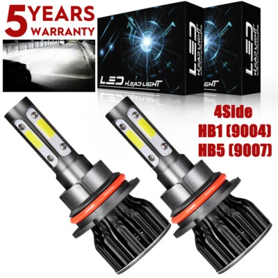 4-SIdes 9007 LED Headlight Bulb Hi/Low Beam For 2000-2016 Peterbilt Pete - Image 1 of 4