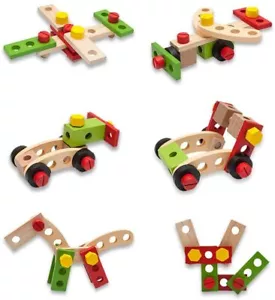 Juguete de tuercas y pernos de madera IXIR para niños pequeños - 28 piezas bloques de construcción de madera - Imagen 1 de 8