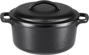 Basics Pre-Seasoned Cast Iron round Dutch Oven with Dual Handles, 1.9 Liters, B - Picture 1 of 12