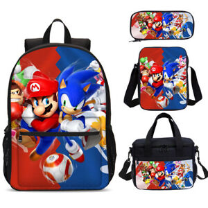 Kids Schoolbag Backpack Super Mario vs Sonic Cooler Lunch Bag Pen Case Value Lot