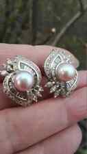 3Ct Round Cut Natural White Pearl Omega Back Stud Earrings 14K White Gold Plated