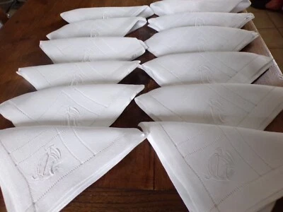 Serviettes de Table Anciennes en Lin  Monogramme " C L " - Photo 1/4