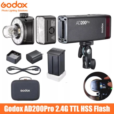 US Godox AD200Pro 2.4G TTL Wireless Pocket Outdoor Flash Light Speedlite+Battery - Image 1 of 4