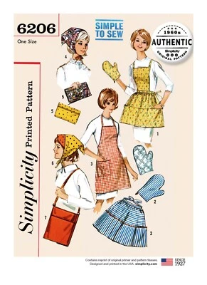 SIMPLICITY 6206 FULL & HALF APRONS VINTAGE GIFTS Sewing Pattern Skill: EASY - Image 1 of 4