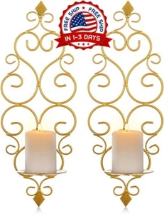 Candelabros de pared candeleros para sala Metal Decoracion casa hogar Set de 2 - Picture 1 of 8