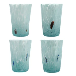 Set of Four 4 Murano Glass Drinking Art Tumblers Light Blue Hand Made Millefiori - Picture 1 of 11