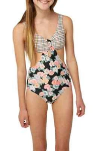 O'Neill 294891 Kids' Emilie Floral One-Piece Swimsuit in Black, Size 10 - Picture 1 of 2