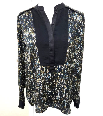 REBECCA TAYLOR Blouse Top Womens Size 0 Long Sleeve V-neck Multicolor - Image 1 of 4