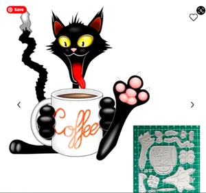 Coffee Cat Funny Wired Whimsical Metal Dies Standard Thin 3.5" tall - Picture 1 of 1