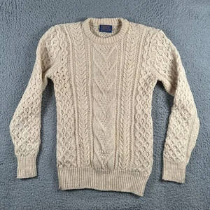 Vtg Pendleton Sweater Men Small Beige Ivory Virgin Wool Fisherman Cable Knit USA - Picture 1 of 9