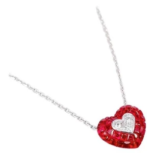 Invisible Set Lab Ruby Heart Design Chain Necklace 925 Fine Silver Luxe Jewelry - Picture 1 of 6