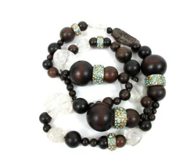 COLLAR GRUESO LARGO DE CUENTAS DE MADERA, LUCITA, CRISTAL DE ROCA Y PIEDRA ALEXIS BITTAR Foto 1 de 4