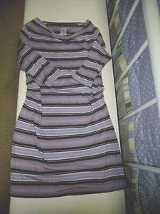 Patagonia "Kamala" cowl neck dress, purple grey stripe M, cotton blend, EUC! - Picture 1 of 9
