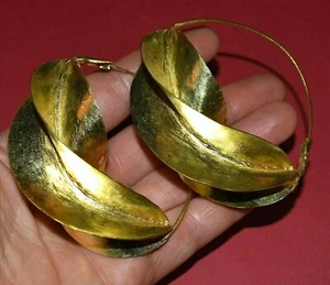 Pendientes grandes africanos fulani tribales ligeros de metal de latón lavado en oro, África - Imagen 1 de 3