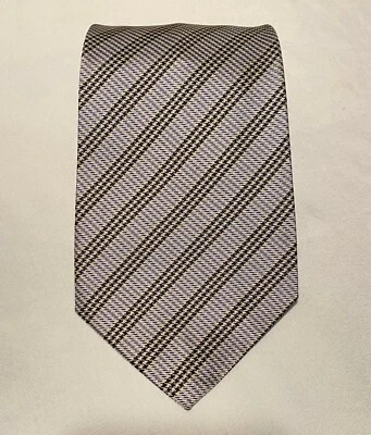 John Varvatos Striped Black Yellow Lavender Men Necktie 100% Silk Made In Italy - Image 1 of 4