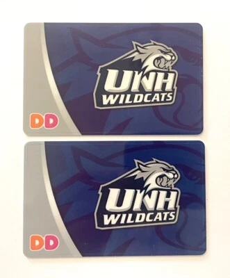 2013 Dunkin Donuts Gift Cards. U. NEW HAMPSHIRE WILDCATS. Set of 2. Mint. - Image 1 of 2