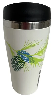 Starbucks Travel Mug PineCone Stainless Insulated White Tumbler Green Blue 16 Oz - Image 1 of 4