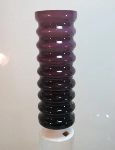 Vase Friedrich Glas violett seltene Farbe Vintage Überfangglas innen weiß (D5) - Bild 1 von 3
