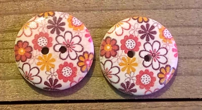 2 Floral Sewing Buttons Crafting Wood 2 Hole Round 1"  - Image 1 of 2