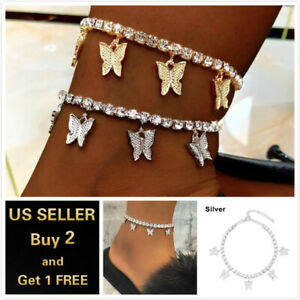 Fashion Butterfly Anklet Ankle Bracelet Rhinestone Ankle Chain Women Crystal